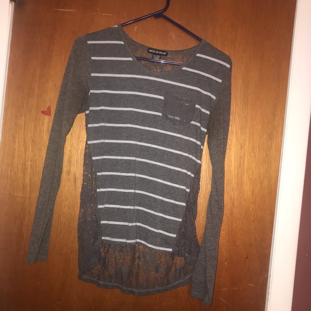 Gray and white stripped long sleeve